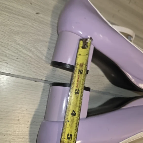 Jingpin Womens Lavender Pin Up Girl Mary Jane Shoes Block Heel Bow Pearl Charm - Picture 7 of 10